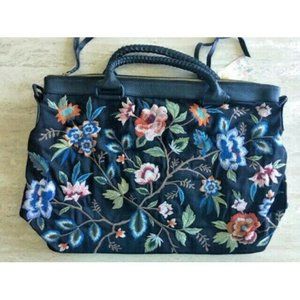Johnny Was Renata Overnight Black Bag Handbag Embroidered Flowers Weekender New